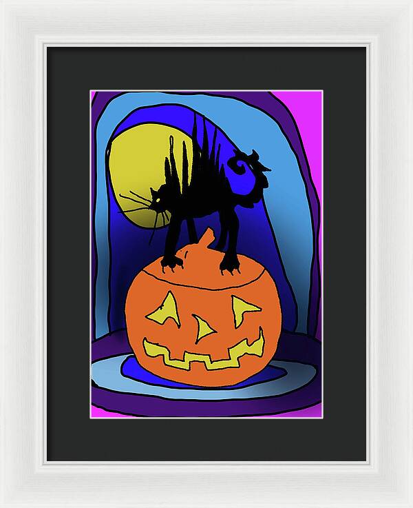 Cat On A Pumpkin - Framed Print