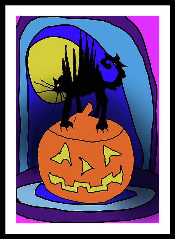Cat On A Pumpkin - Framed Print