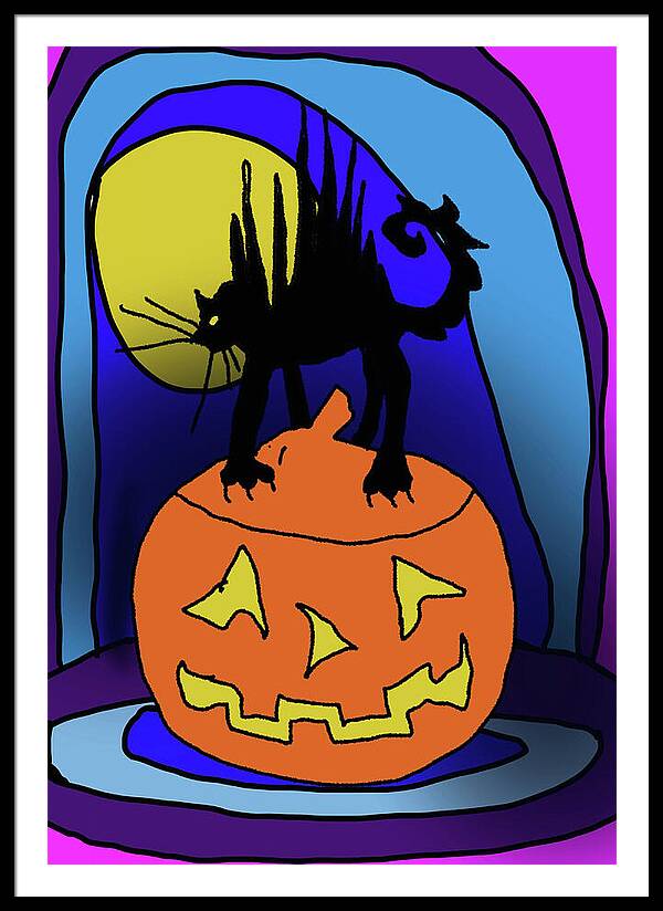 Cat On A Pumpkin - Framed Print