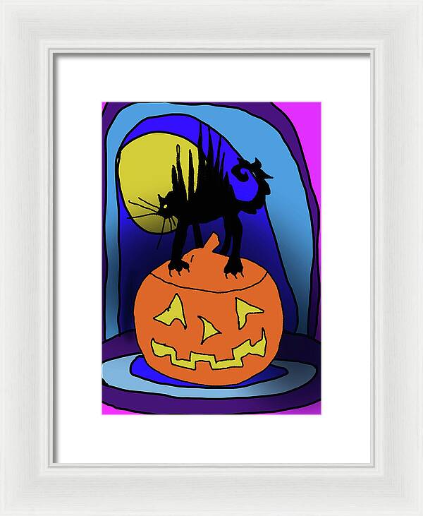 Cat On A Pumpkin - Framed Print