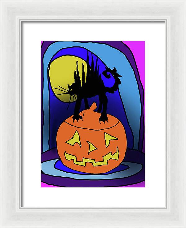 Cat On A Pumpkin - Framed Print