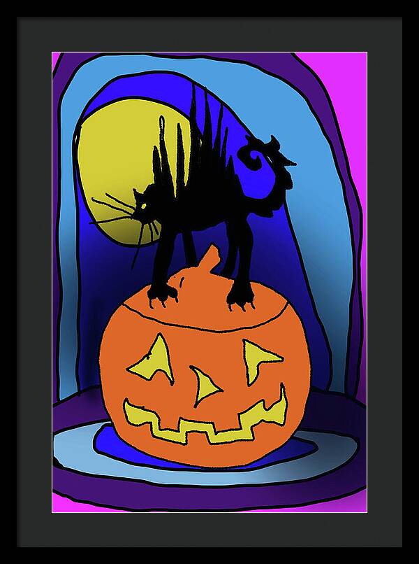 Cat On A Pumpkin - Framed Print