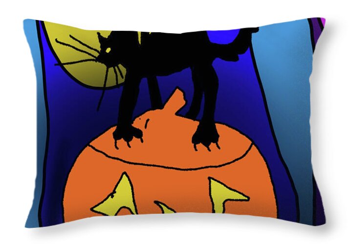 Cat On A Pumpkin - Throw Pillow