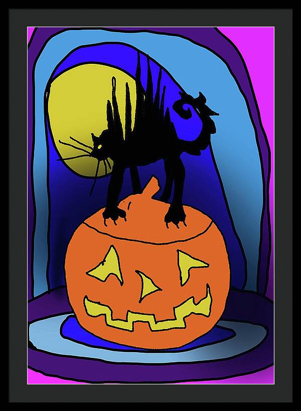 Cat On A Pumpkin - Framed Print