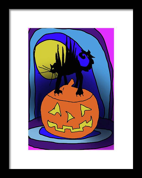 Cat On A Pumpkin - Framed Print