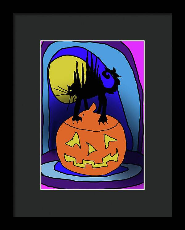 Cat On A Pumpkin - Framed Print