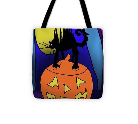Cat On A Pumpkin - Tote Bag