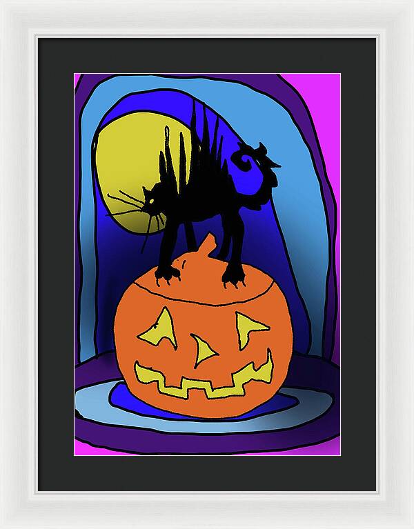 Cat On A Pumpkin - Framed Print