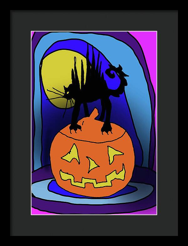 Cat On A Pumpkin - Framed Print