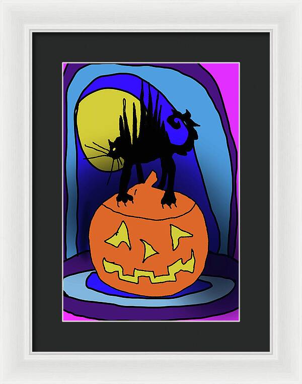 Cat On A Pumpkin - Framed Print