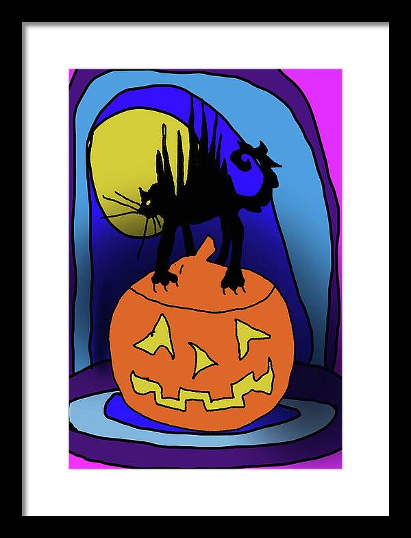Cat On A Pumpkin - Framed Print