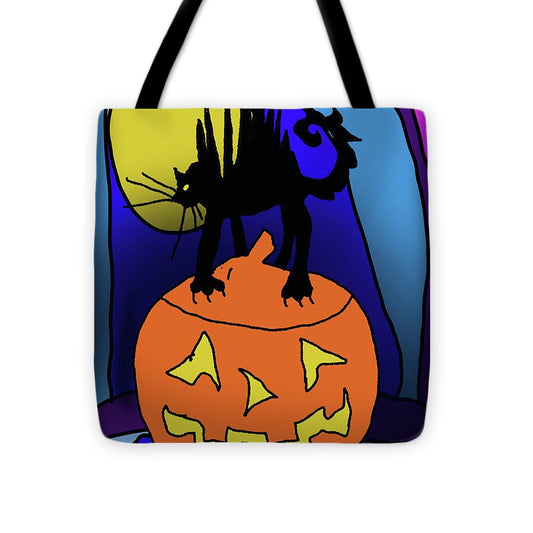 Cat On A Pumpkin - Tote Bag