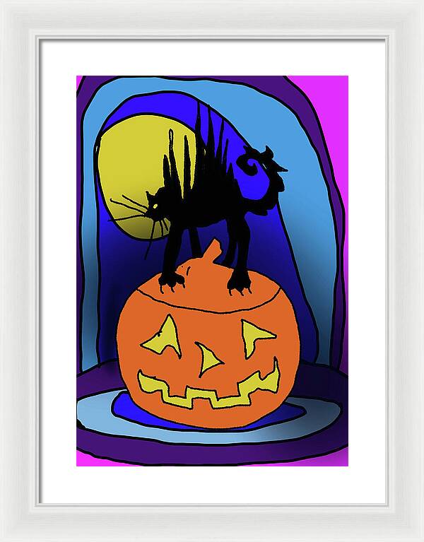Cat On A Pumpkin - Framed Print