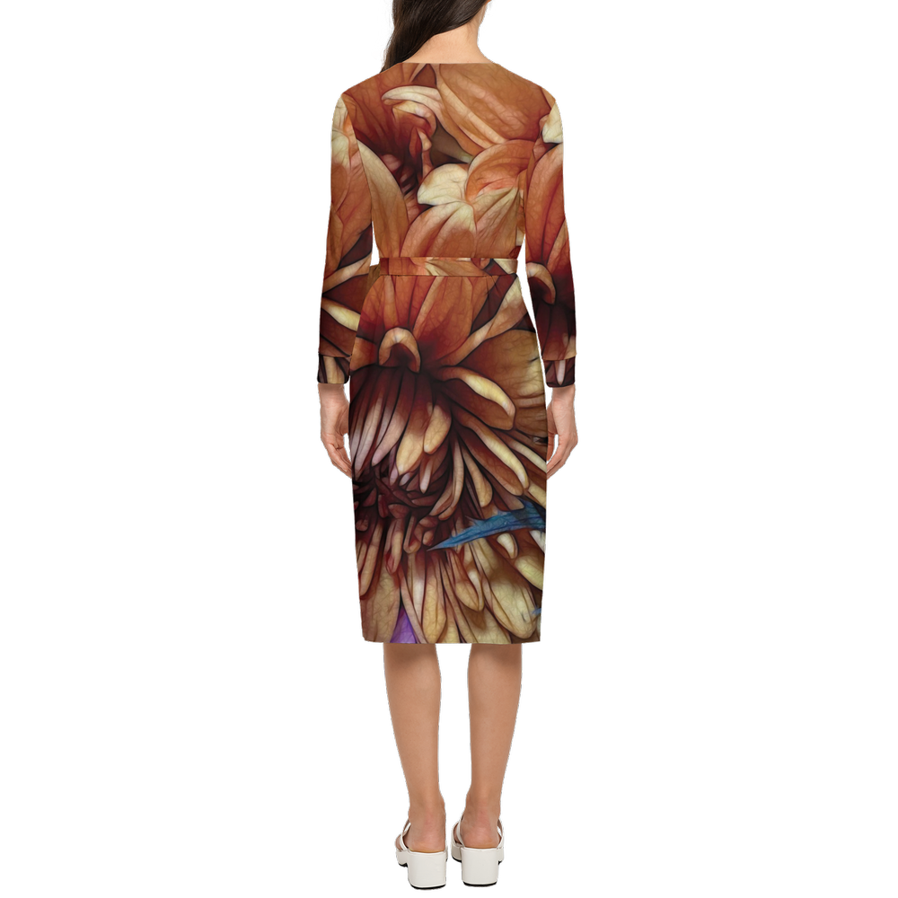 October Flowers 8 Women's ¾ Sleeve Wrap Dress-Heavy Knit