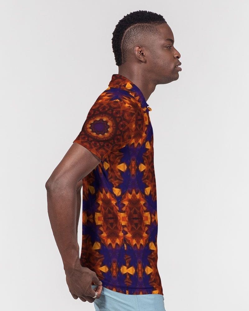 Blue Orange Red Kaleidoscope Men's All-Over Print Slim Fit Short Sleeve Polo