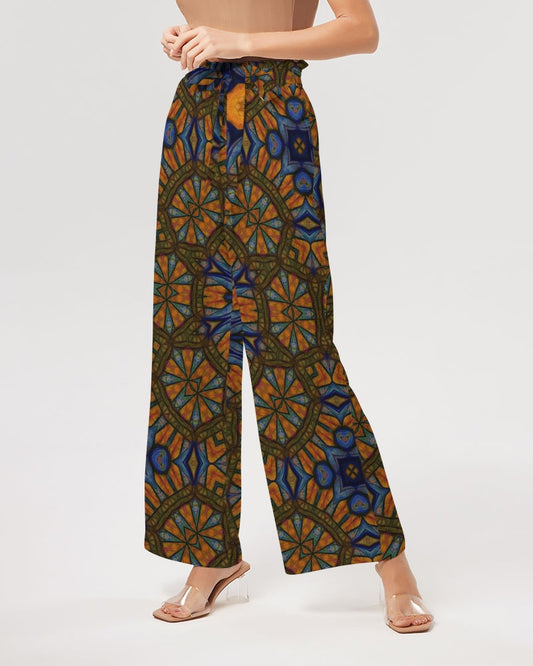 Blue and Yellow Sketch Kaleidoscope  Women's All-Over Print High-Rise Wide Leg Pants