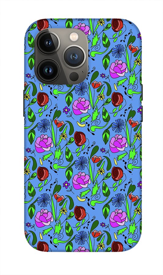 Colorful Floral Pattern on Blue - Phone Case