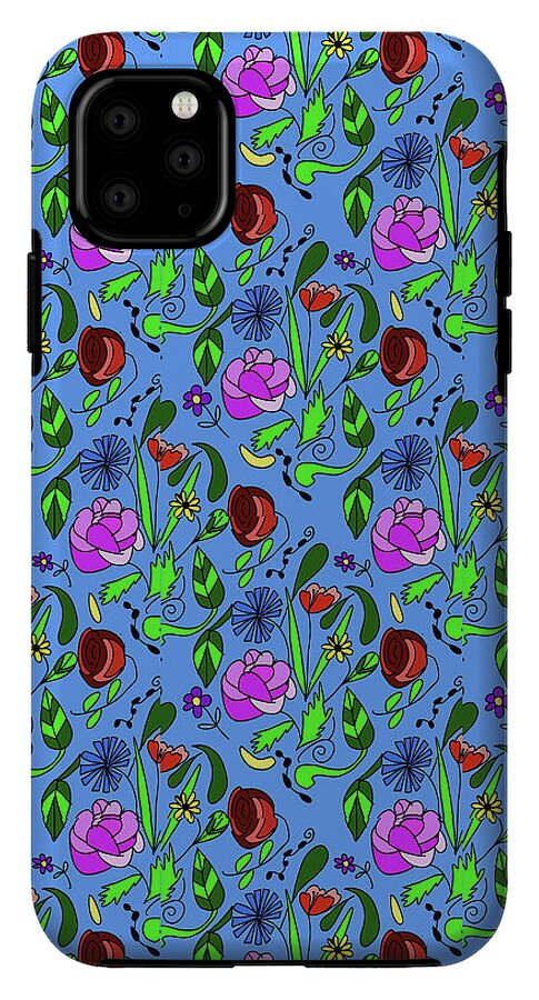Colorful Floral Pattern on Blue - Phone Case