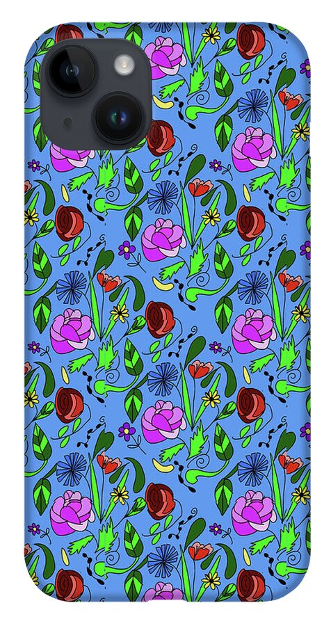 Colorful Floral Pattern on Blue - Phone Case