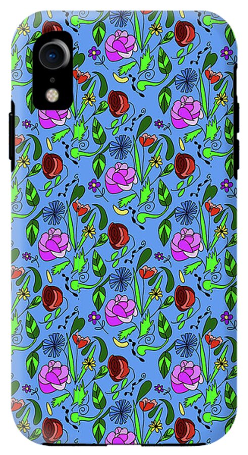 Colorful Floral Pattern on Blue - Phone Case