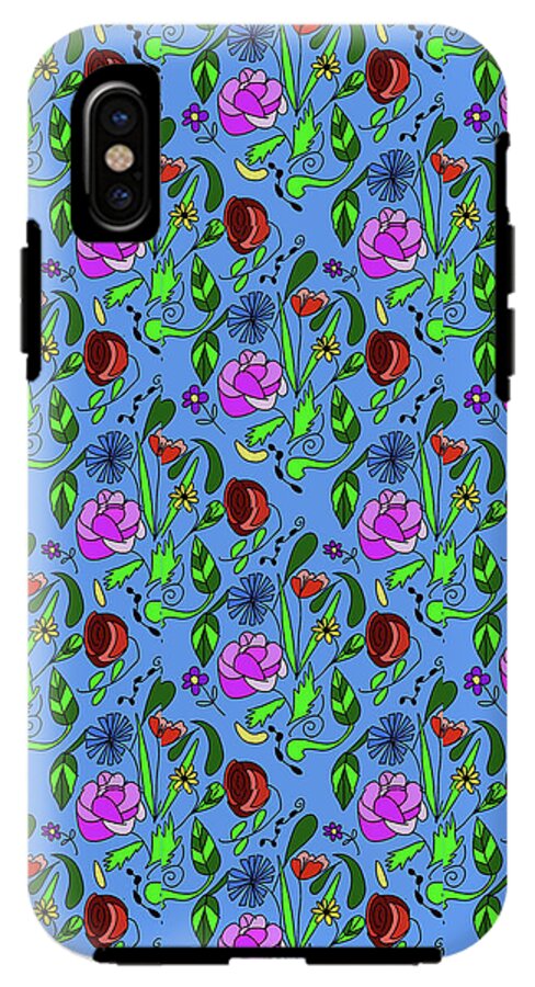 Colorful Floral Pattern on Blue - Phone Case