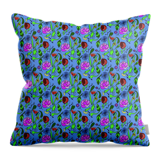 Colorful Floral Pattern on Blue - Throw Pillow
