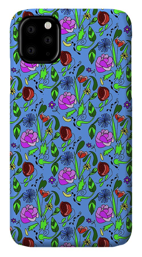 Colorful Floral Pattern on Blue - Phone Case