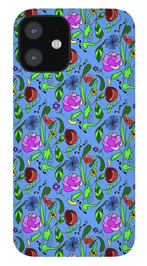 Colorful Floral Pattern on Blue - Phone Case