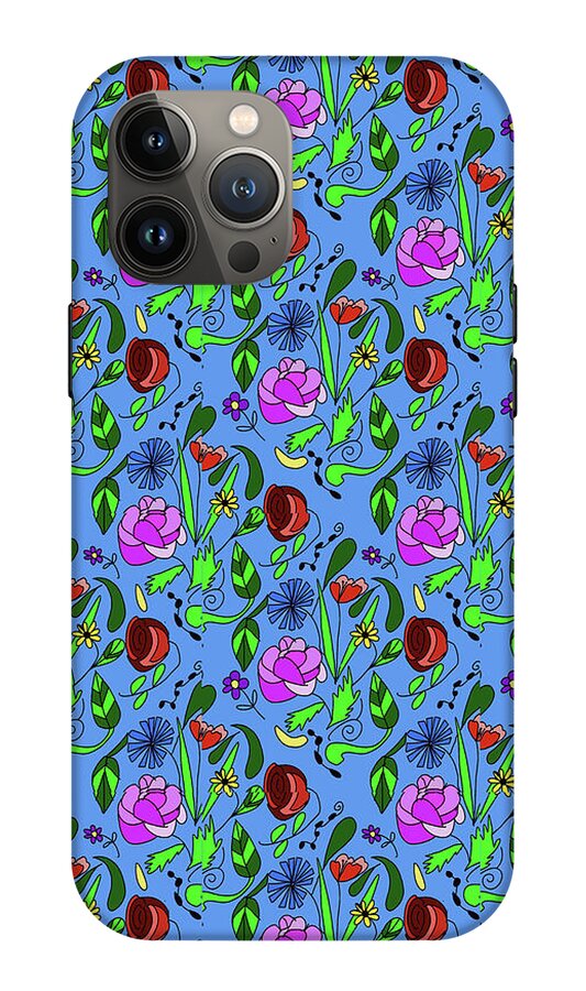 Colorful Floral Pattern on Blue - Phone Case