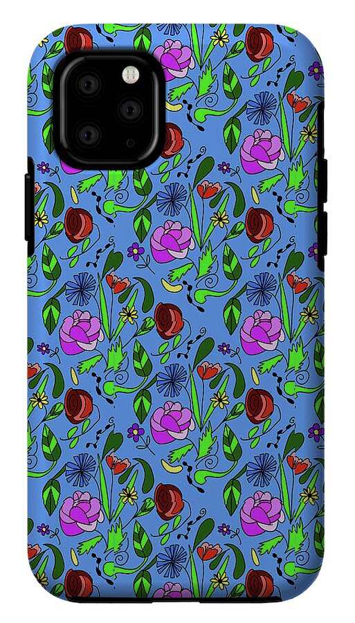 Colorful Floral Pattern on Blue - Phone Case