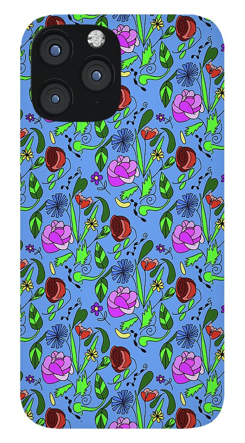 Colorful Floral Pattern on Blue - Phone Case