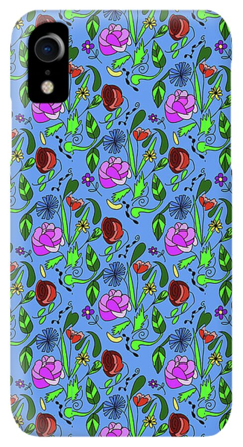 Colorful Floral Pattern on Blue - Phone Case