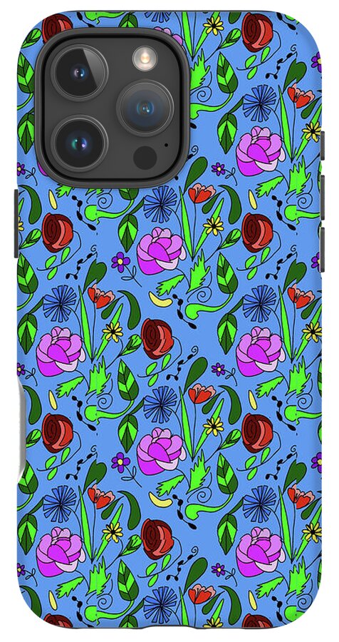 Colorful Floral Pattern on Blue - Phone Case