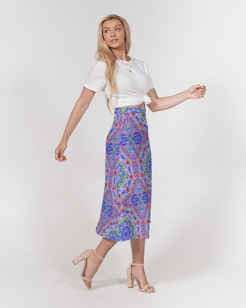 Blue Red Kaleidoscope Women's All-Over Print A-Line Midi Skirt