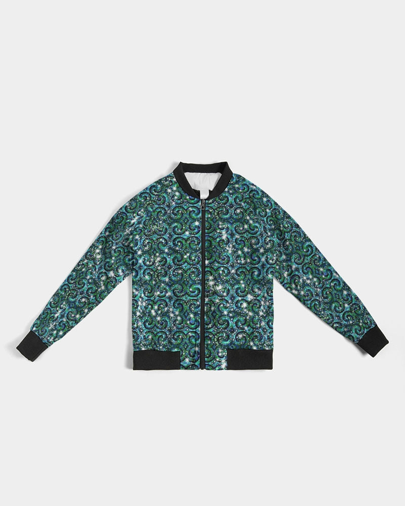 Blue Ice Sparkle Swirl Women's All-Over Print Bomber Jacket