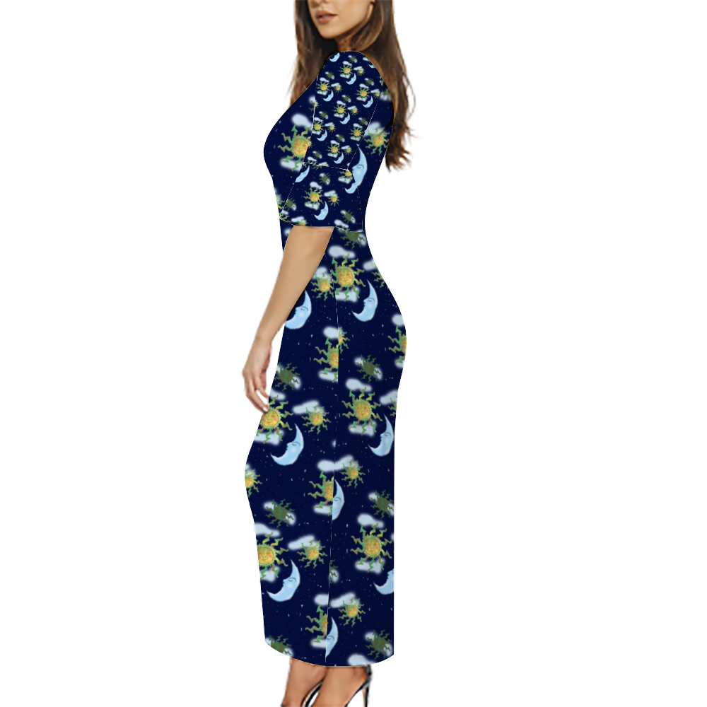 Antique Sun Custom Lotus Leaf Short Sleeve Long Dress Women's Summer Fashion Dress