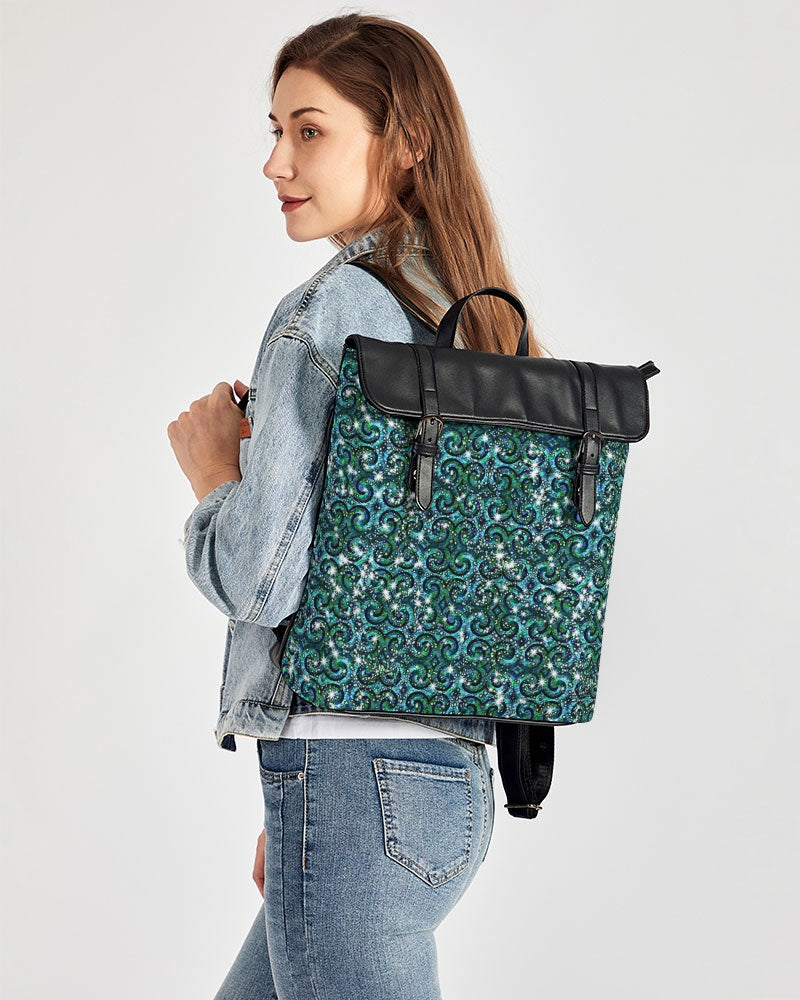 Blue Ice Sparkle Swirl Casual Flap Backpack