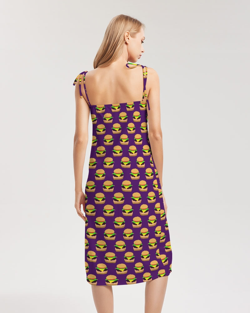 Cheeseburger Pattern Women's All-Over Print Tie Strap Split Dress