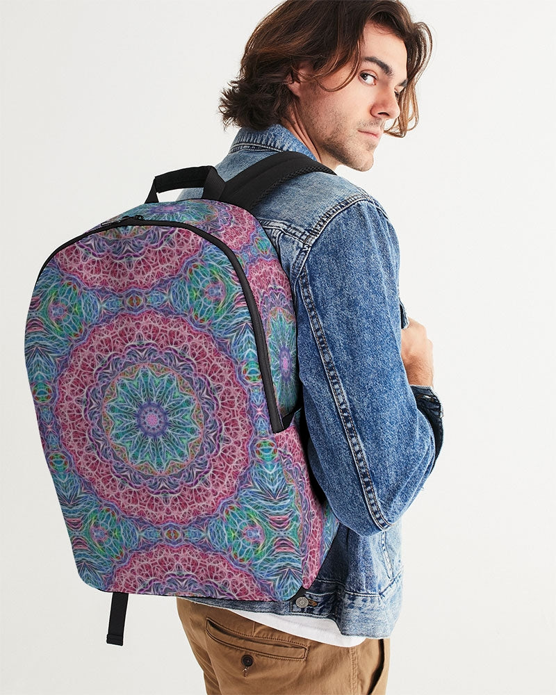 Blue Red Snowflake Kaleidoscope Large Backpack
