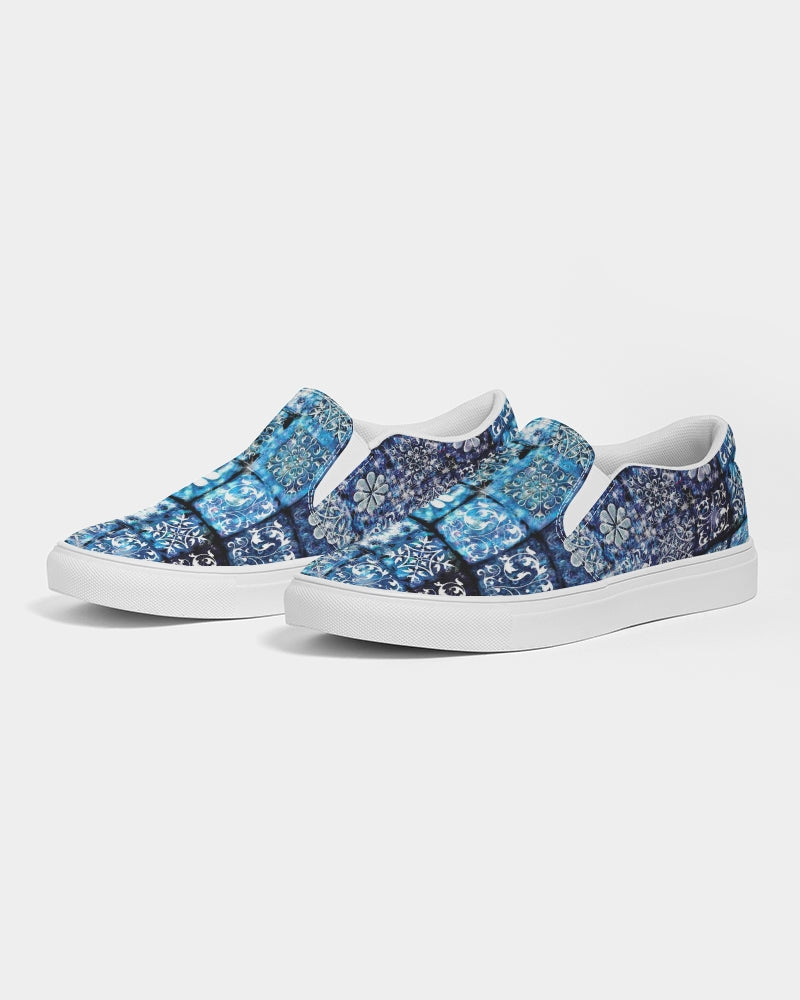 Blue Ice Crystals Motif Women's Slip-On Canvas Shoe