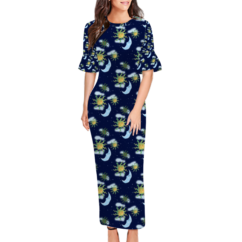 Antique Sun Custom Lotus Leaf Short Sleeve Long Dress Women's Summer Fashion Dress