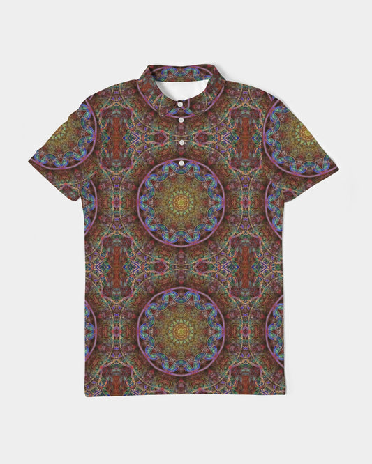 Blue Pink Windy Kaleidoscope Men's All-Over Print Slim Fit Short Sleeve Polo