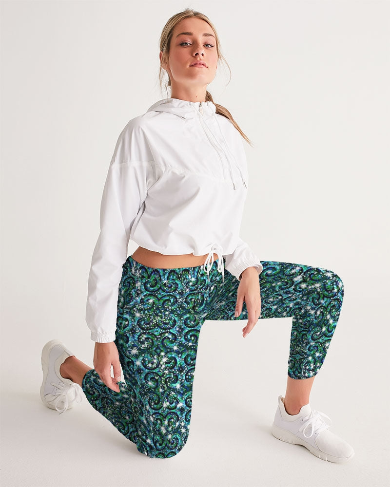 Blue Ice Sparkle Swirl Women's All-Over Print Track Pants