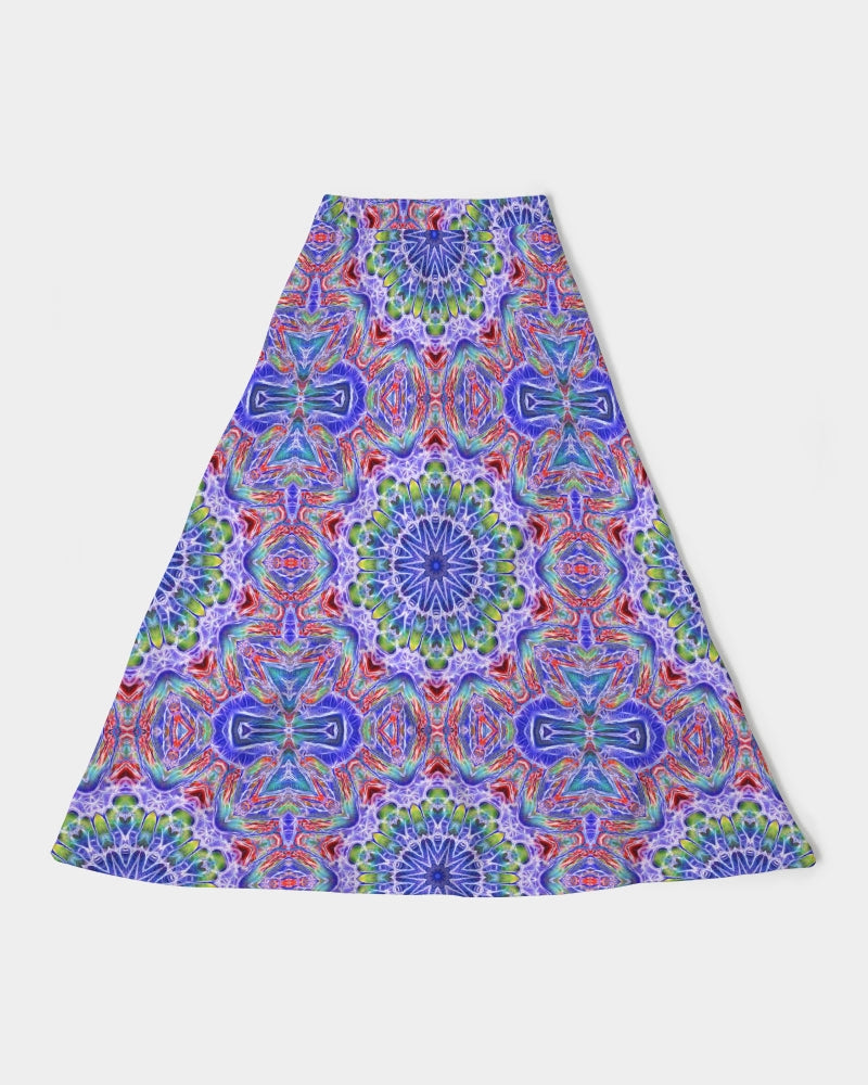 Blue Red Kaleidoscope Women's All-Over Print A-Line Midi Skirt