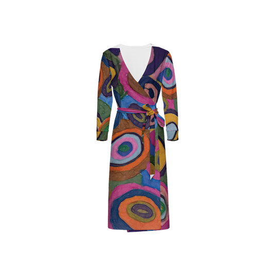 Warm Autumn Bubbles Women's ¾ Sleeve Wrap Dress-Heavy Knit