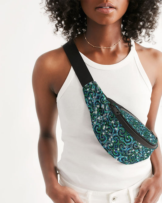 Blue Ice Sparkle Swirl Crossbody Sling Bag