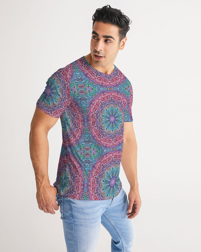 Blue Red Snowflake Kaleidoscope Men's All-Over Print Tee