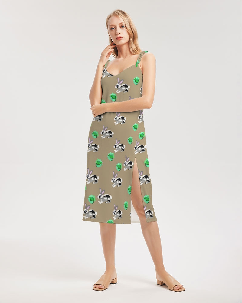 Bunnies Pattern Women's All-Over Print Tie Strap Split Dress