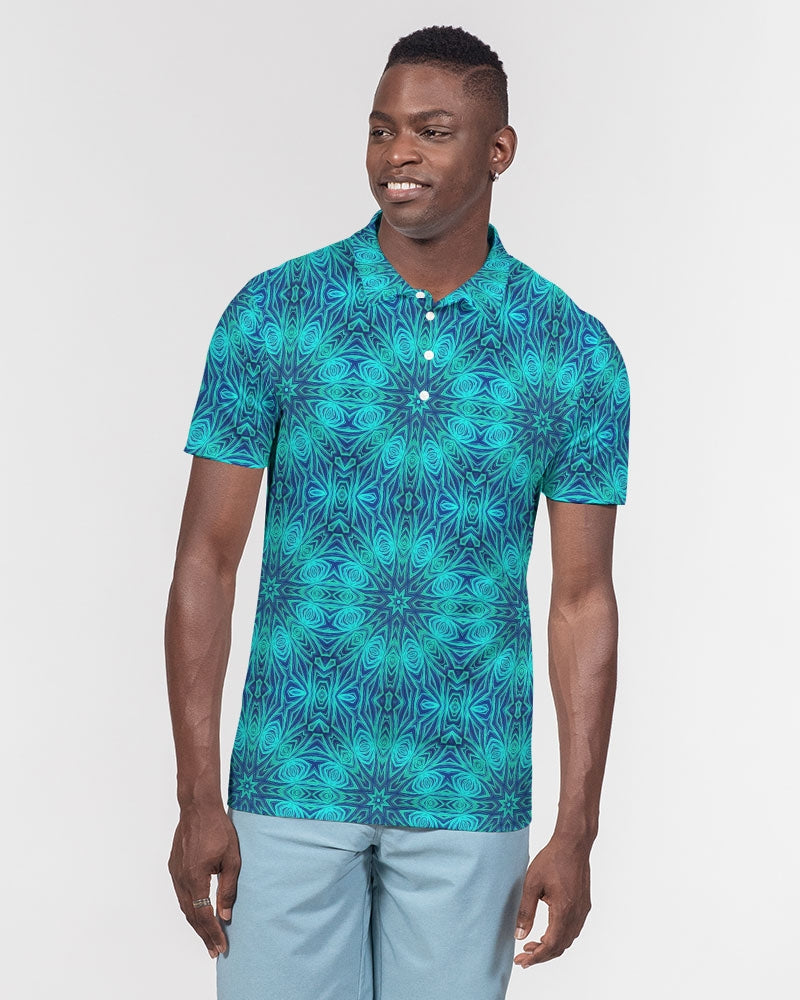 Blue Ice Kaleidoscope Men's All-Over Print Slim Fit Short Sleeve Polo