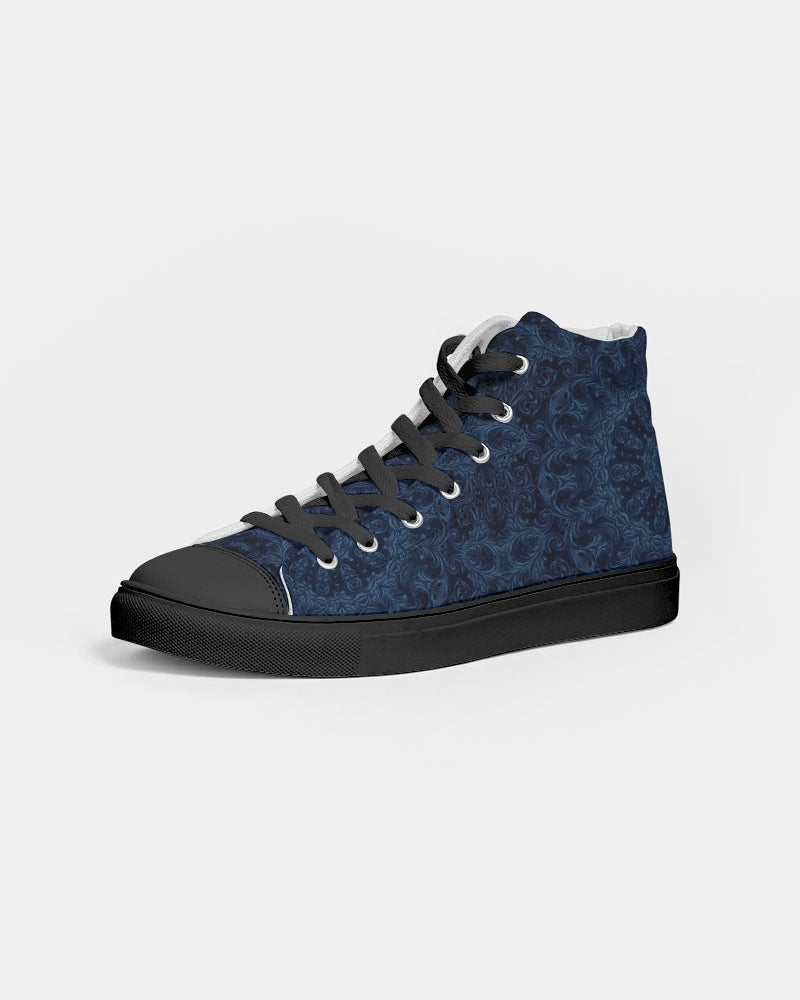 Blue Faux Velvet Kaleidoscope Women's Hightop Canvas Shoe - Black